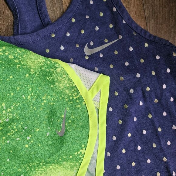 Nike Dri-FIT Women’s Running Set –Size Small – Blue Polka Dot Tank & Green Short - Picture 5 of 7